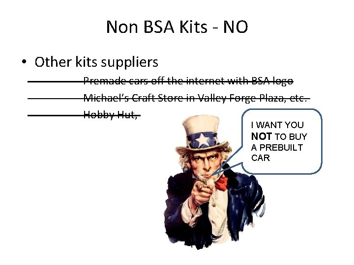 Non BSA Kits - NO • Other kits suppliers – Premade cars off the