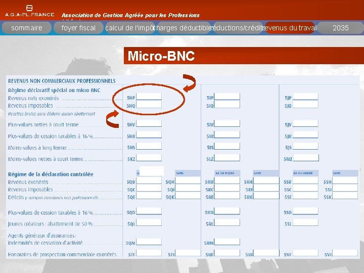 présentation sommaire Association de Gestion Agréée pour les Professions Libérales foyer fiscal réductions/crédits calcul