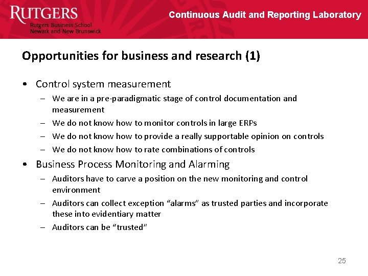 Continuous Audit and Reporting Laboratory Opportunities for business and research (1) • Control system