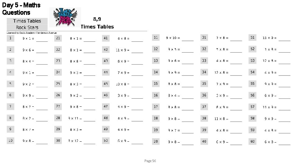 Day 5 – Maths Questions Page 56 