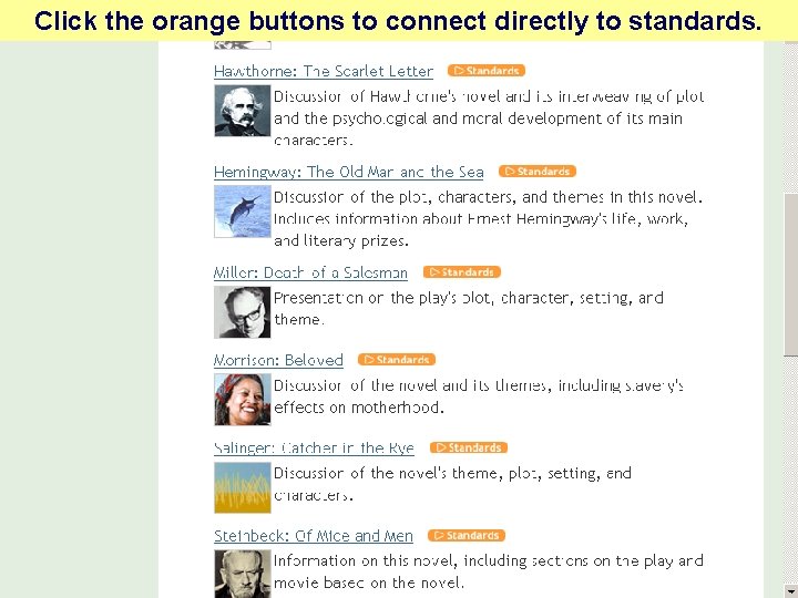 Click the orange buttons to connect directly to standards. 