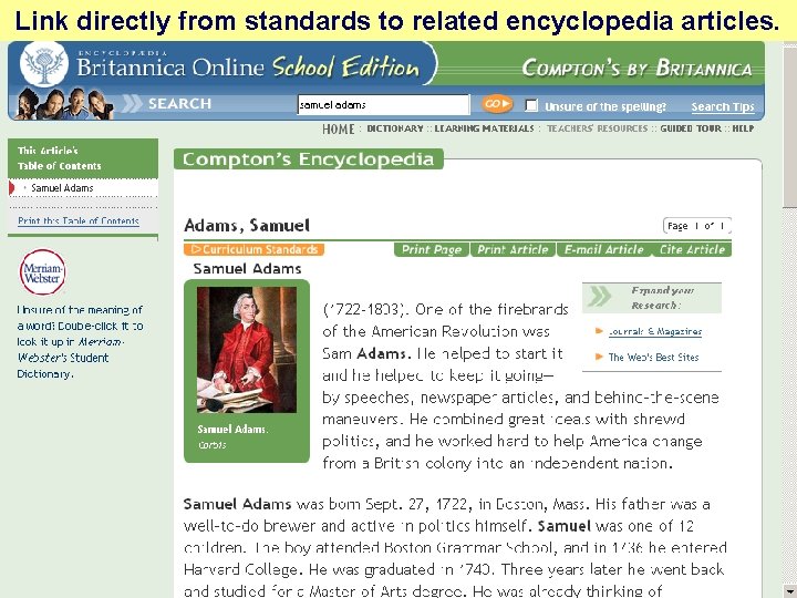 Link directly from standards to related encyclopedia articles. 