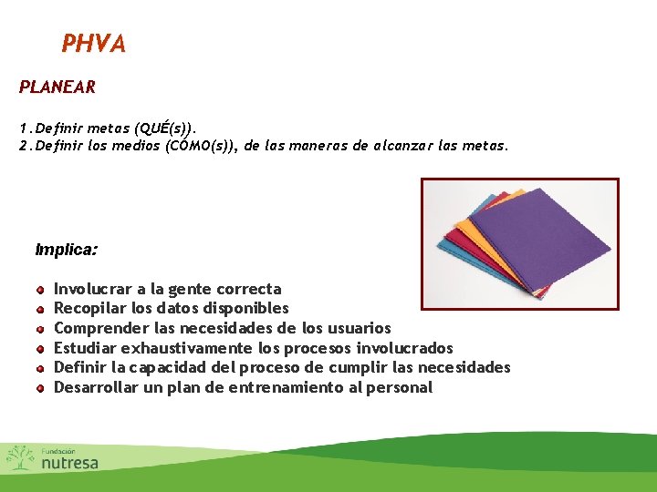 PHVA PLANEAR 1. Definir metas (QUÉ(s)). 2. Definir los medios (CÓMO(s)), de las maneras PHVA PLANEAR 1. Definir metas (QUÉ(s)). 2. Definir los medios (CÓMO(s)), de las maneras