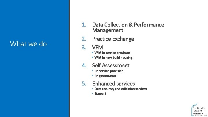 1. What we do 2. 3. 4. 5. Data Collection & Performance Management Practice