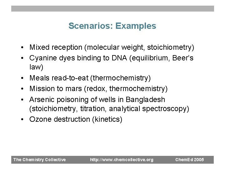 Scenarios: Examples • Mixed reception (molecular weight, stoichiometry) • Cyanine dyes binding to DNA