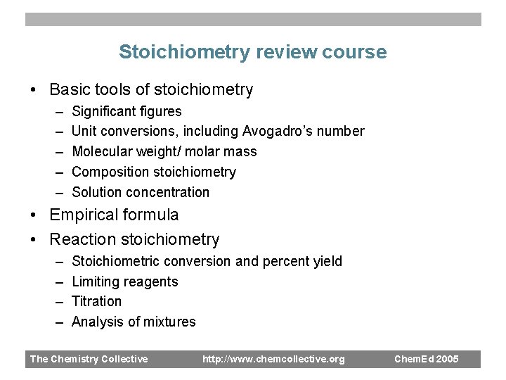 Stoichiometry review course • Basic tools of stoichiometry – – – Significant figures Unit