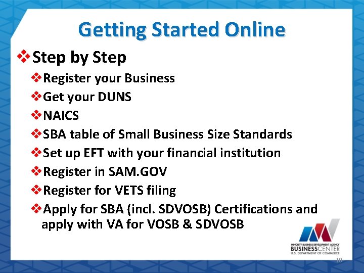Getting Started Online v. Step by Step v. Register your Business v. Get your