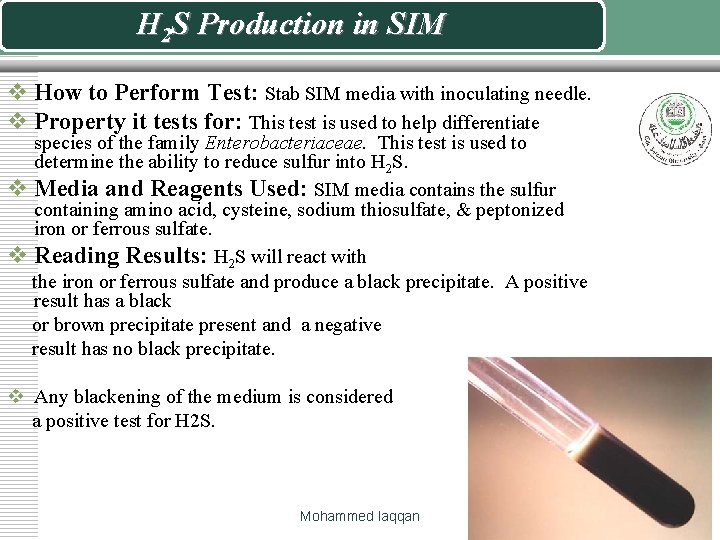 H 2 S Production in SIM v How to Perform Test: Stab SIM media