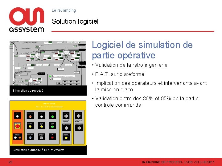 Le revamping Solution logiciel Logiciel de simulation de partie opérative • Validation de la