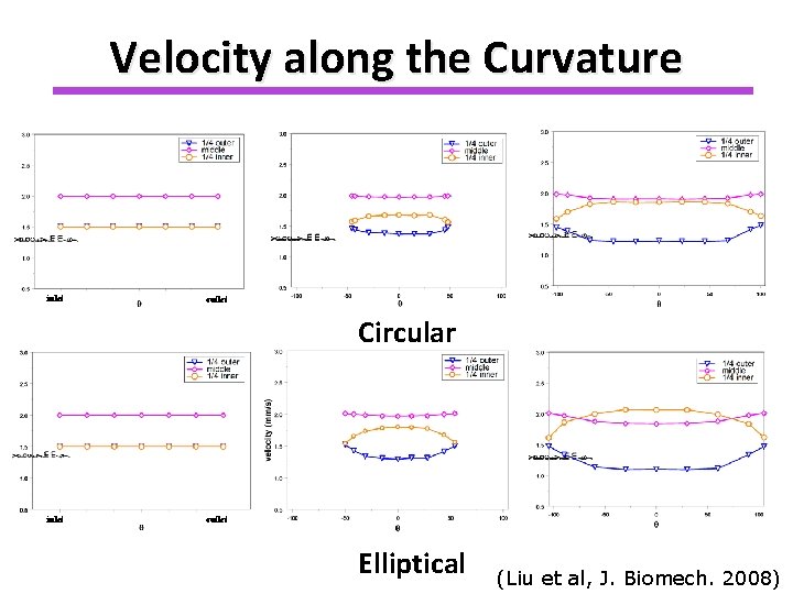 Velocity along the Curvature inlet outlet Circular inlet outlet Elliptical (Liu et al, J.