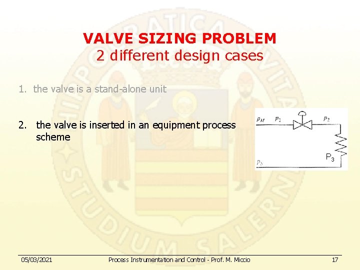 VALVE SIZING PROBLEM 2 different design cases 1. the valve is a stand-alone unit