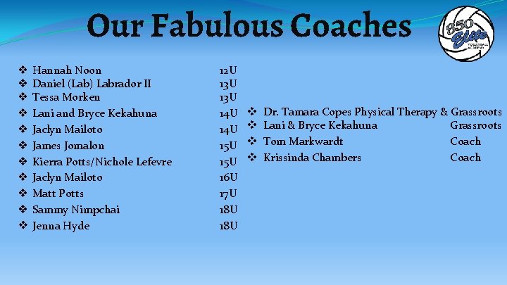 Our Fabulous Coaches ❖ Hannah Noon ❖ Daniel (Lab) Labrador II ❖ Tessa Morken