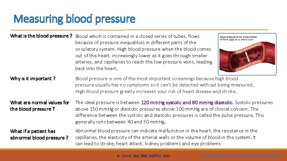 Measuring blood pressure What is the blood pressure ? Blood which is contained in