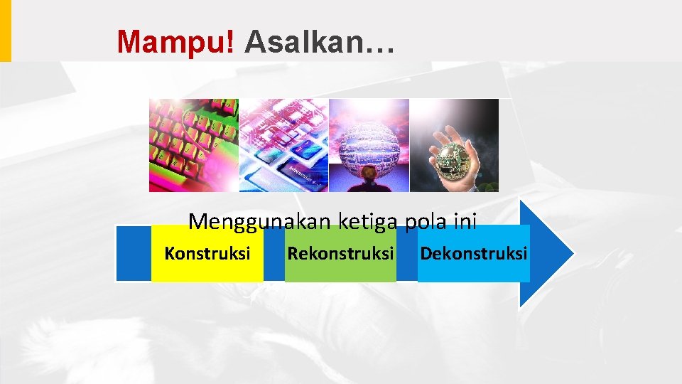 Mampu! Asalkan… Menggunakan ketiga pola ini Konstruksi Rekonstruksi Dekonstruksi 