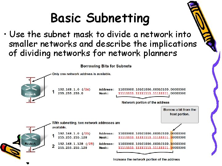 Basic Subnetting • Use the subnet mask to divide a network into smaller networks