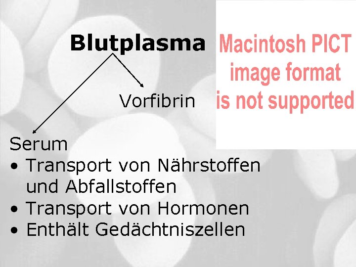 Blutplasma Vorfibrin Serum • Transport von Nährstoffen und Abfallstoffen • Transport von Hormonen •