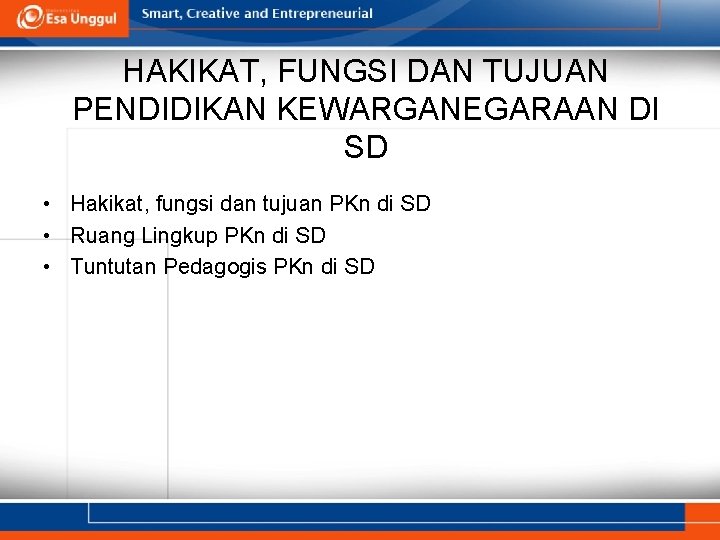 HAKIKAT, FUNGSI DAN TUJUAN PENDIDIKAN KEWARGANEGARAAN DI SD • Hakikat, fungsi dan tujuan PKn