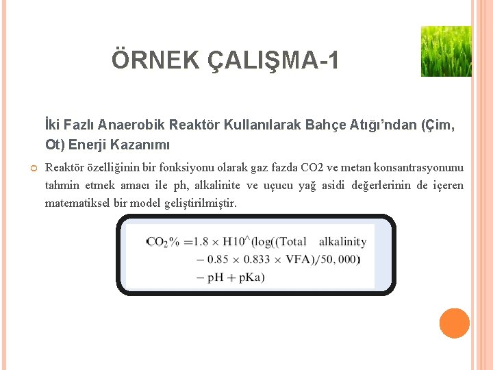 ÖRNEK ÇALIŞMA-1 İki Fazlı Anaerobik Reaktör Kullanılarak Bahçe Atığı’ndan (Çim, Ot) Enerji Kazanımı Reaktör