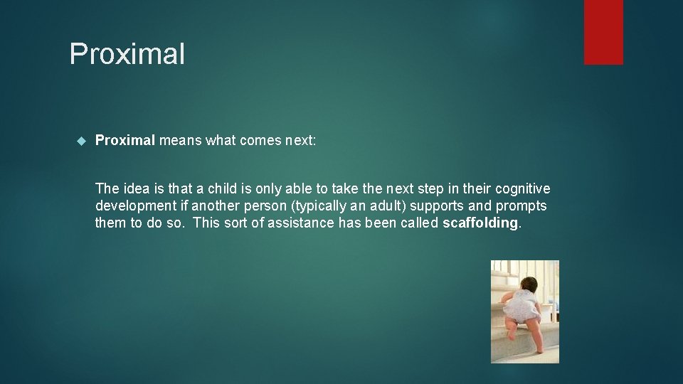 Proximal means what comes next: The idea is that a child is only able