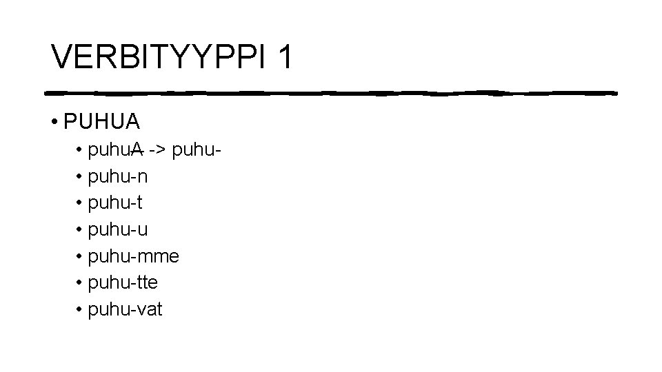 VERBITYYPPI 1 • PUHUA • puhu. A -> puhu • puhu-n • puhu-t •