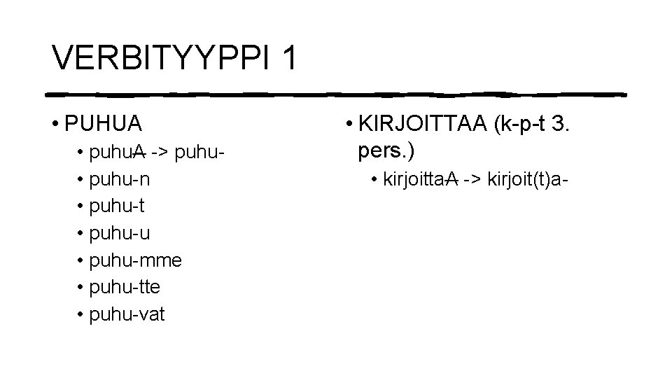 VERBITYYPPI 1 • PUHUA • puhu. A -> puhu • puhu-n • puhu-t •