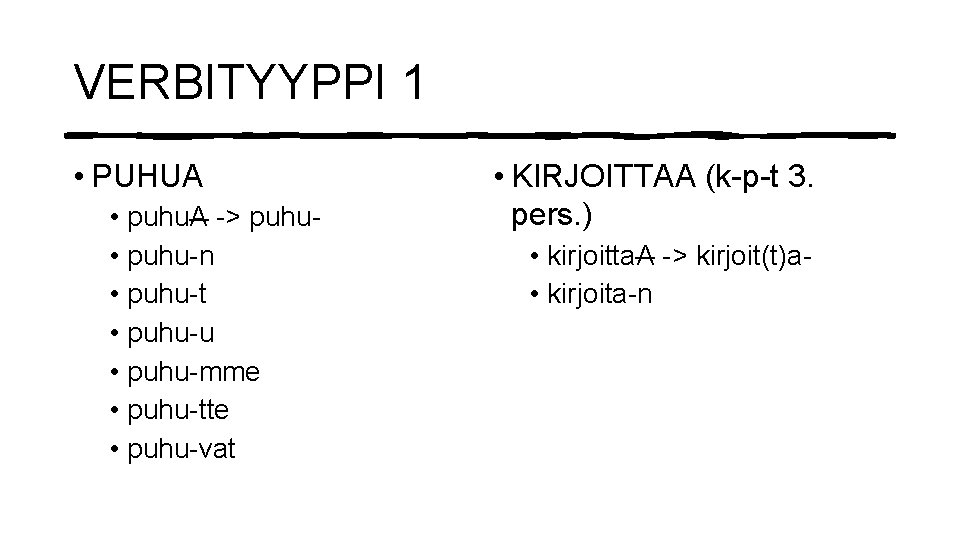 VERBITYYPPI 1 • PUHUA • puhu. A -> puhu • puhu-n • puhu-t •