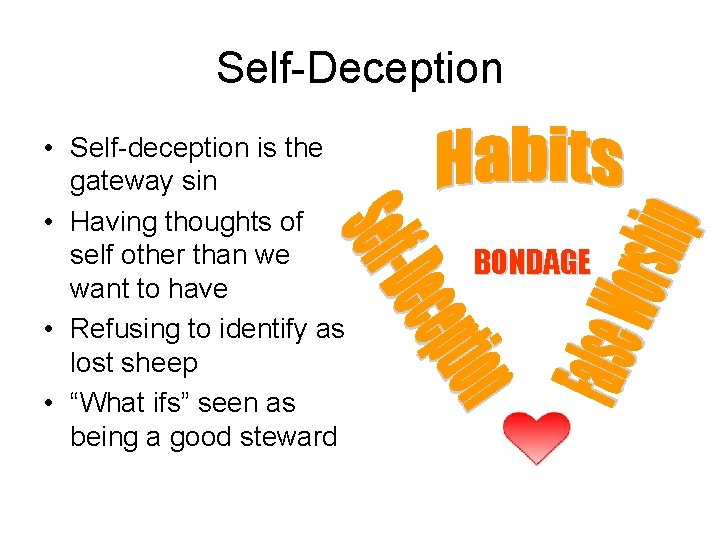 Self-Deception • Self-deception is the gateway sin • Having thoughts of self other than