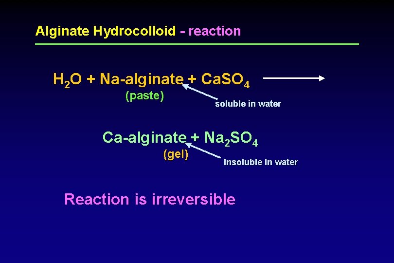 Alginate Hydrocolloid - reaction H 2 O + Na-alginate + Ca. SO 4 (paste)