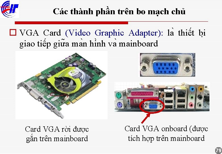 Các thành phần trên bo mạch chủ o VGA Card (Video Graphic Adapter): la