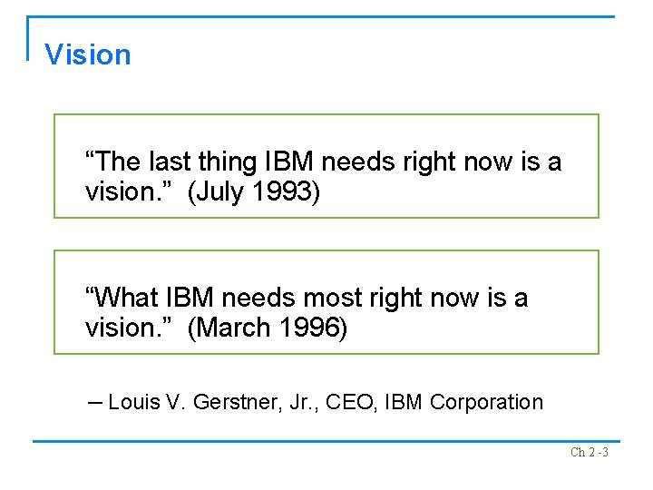 Vision “The last thing IBM needs right now is a vision. ” (July 1993)