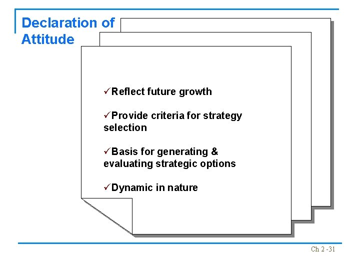 Declaration of Attitude üReflect future growth üProvide criteria for strategy selection üBasis for generating