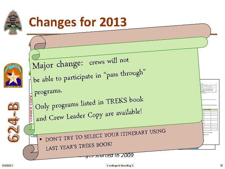 Changes for 2013 TREKS book organization improvements 2012. in s e ri ra e