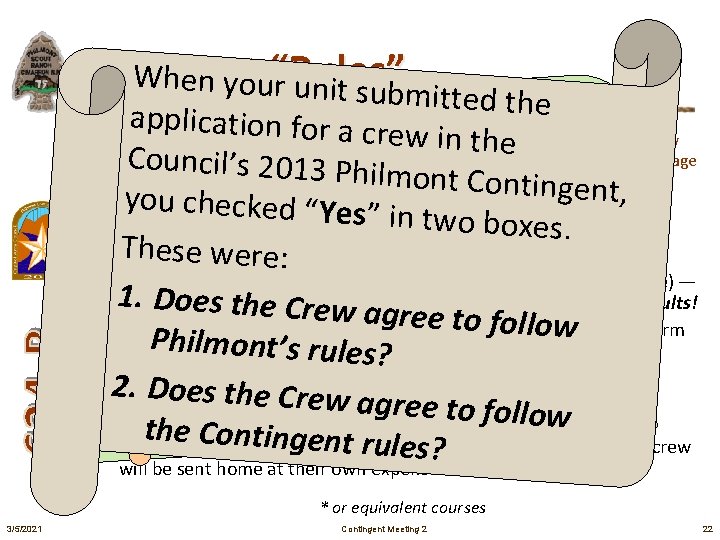 Philmont When you“Rules” r unit submit ted thee rs) applicatipoeno pfoler( am acinly adult