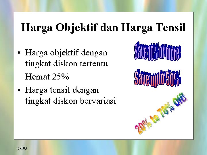 Harga Objektif dan Harga Tensil • Harga objektif dengan tingkat diskon tertentu Hemat 25%