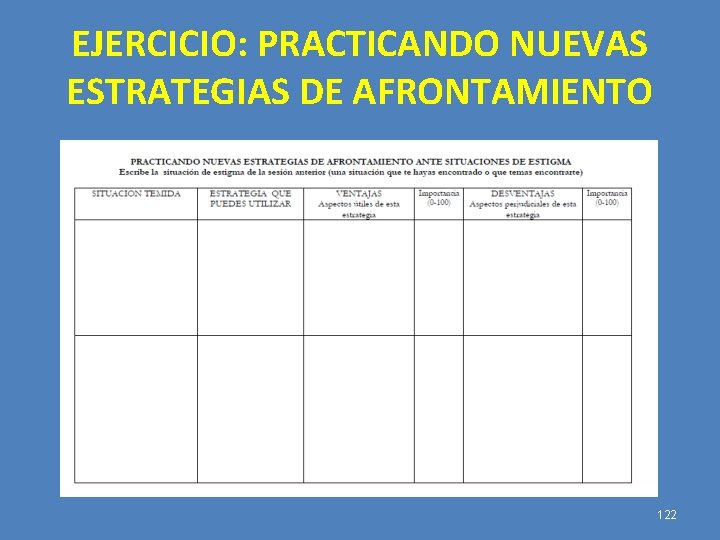 EJERCICIO: PRACTICANDO NUEVAS ESTRATEGIAS DE AFRONTAMIENTO 122 