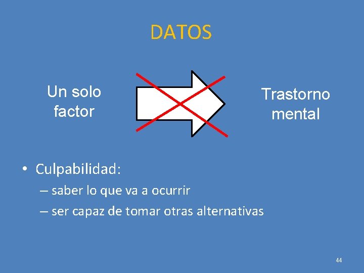 DATOS Un solo factor Trastorno mental • Culpabilidad: – saber lo que va a