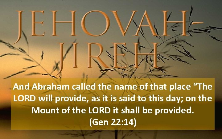 And Abraham called the name of that place “The LORD will provide, as it