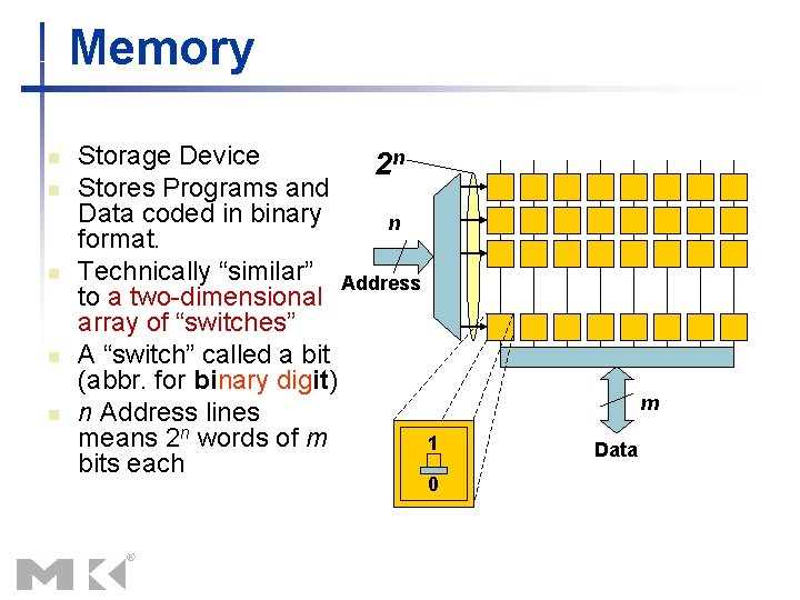 Memory n n n Storage Device 2 n Stores Programs and Data coded in