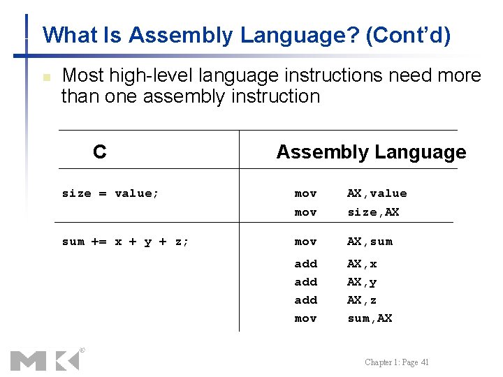 What Is Assembly Language? (Cont’d) n Most high-level language instructions need more than one