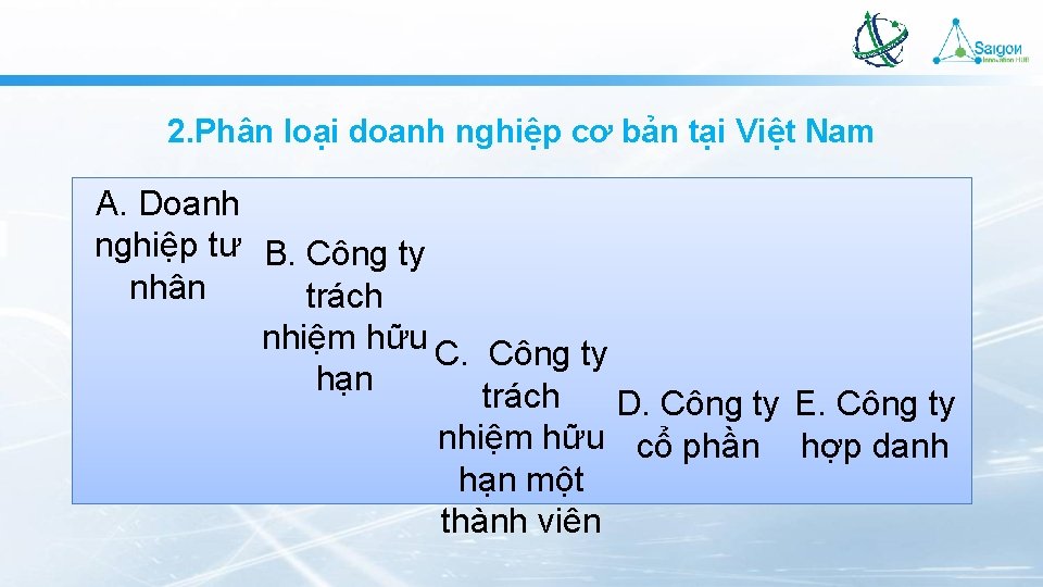 2. Phân loại doanh nghiệp cơ bản tại Việt Nam A. Doanh nghiệp tư
