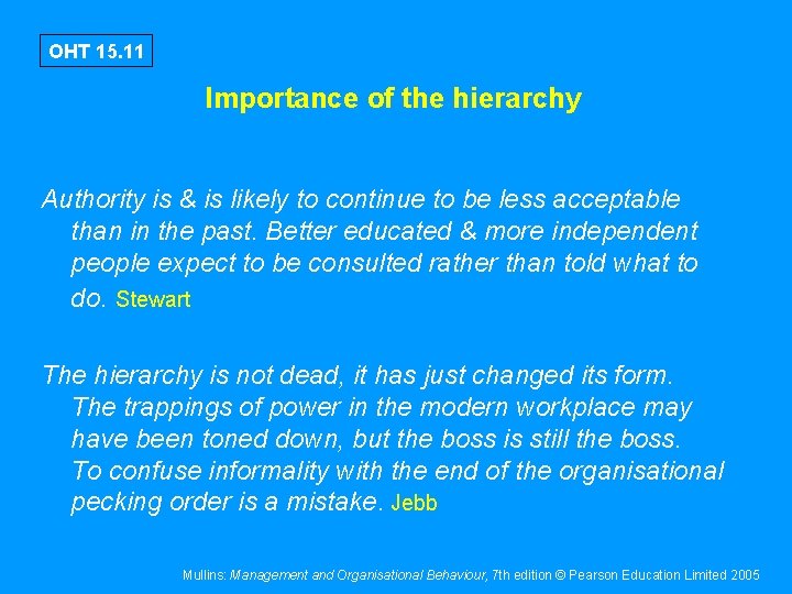 OHT 15. 11 Importance of the hierarchy Authority is & is likely to continue
