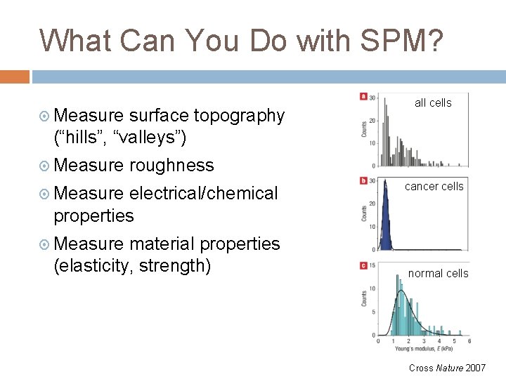 What Can You Do with SPM? Measure surface topography (“hills”, “valleys”) Measure all cells