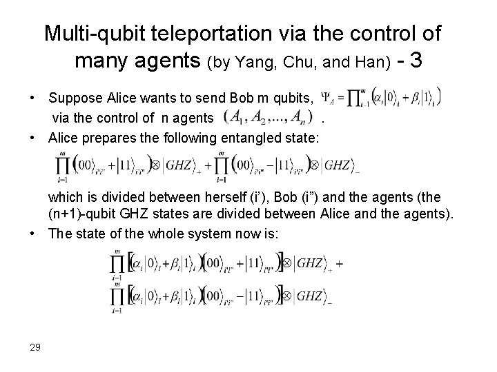 Multi-qubit teleportation via the control of many agents (by Yang, Chu, and Han) -