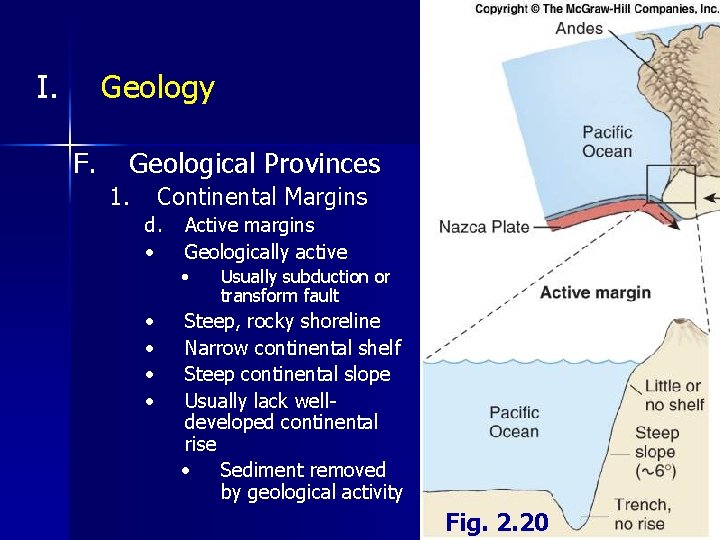 I. Geology F. Geological Provinces 1. Continental Margins d. • Active margins Geologically active