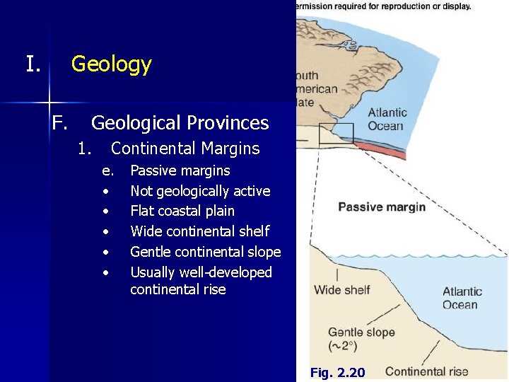 I. Geology F. Geological Provinces 1. Continental Margins e. • • • Passive margins