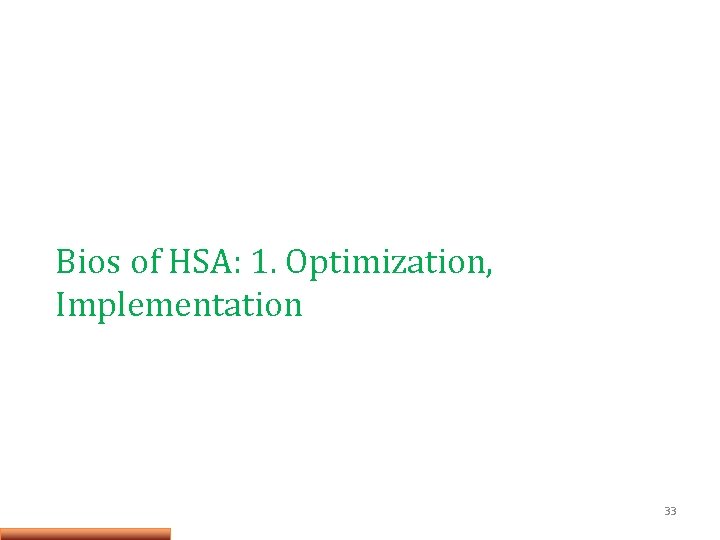 Bios of HSA: 1. Optimization, Implementation 33 