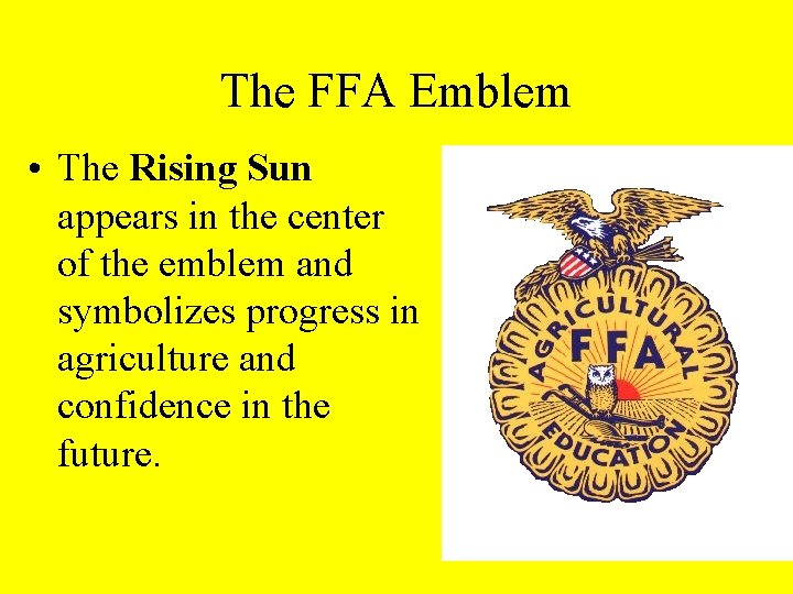 The FFA Emblem • The Rising Sun appears in the center of the emblem