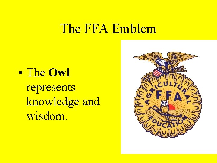 The FFA Emblem • The Owl represents knowledge and wisdom. 