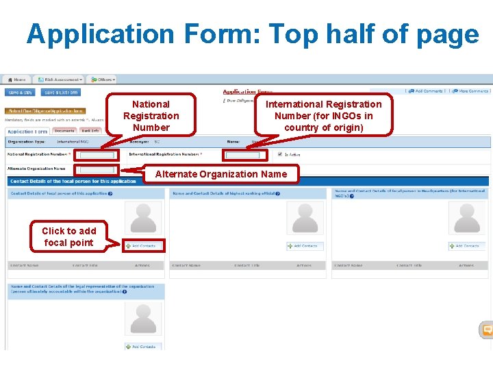 Application Form: Top half of page National Registration Number International Registration Number (for INGOs Application Form: Top half of page National Registration Number International Registration Number (for INGOs