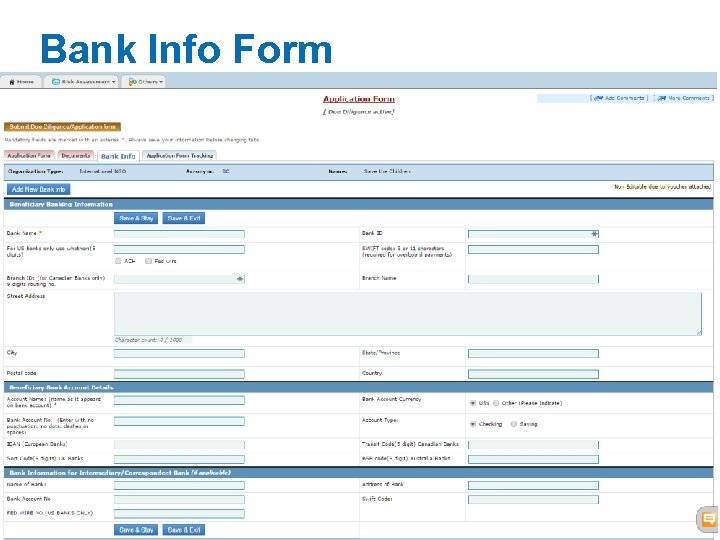 Bank Info Form Click to add New Bank Information cbpf. unocha. org 28 Bank Info Form Click to add New Bank Information cbpf. unocha. org 28